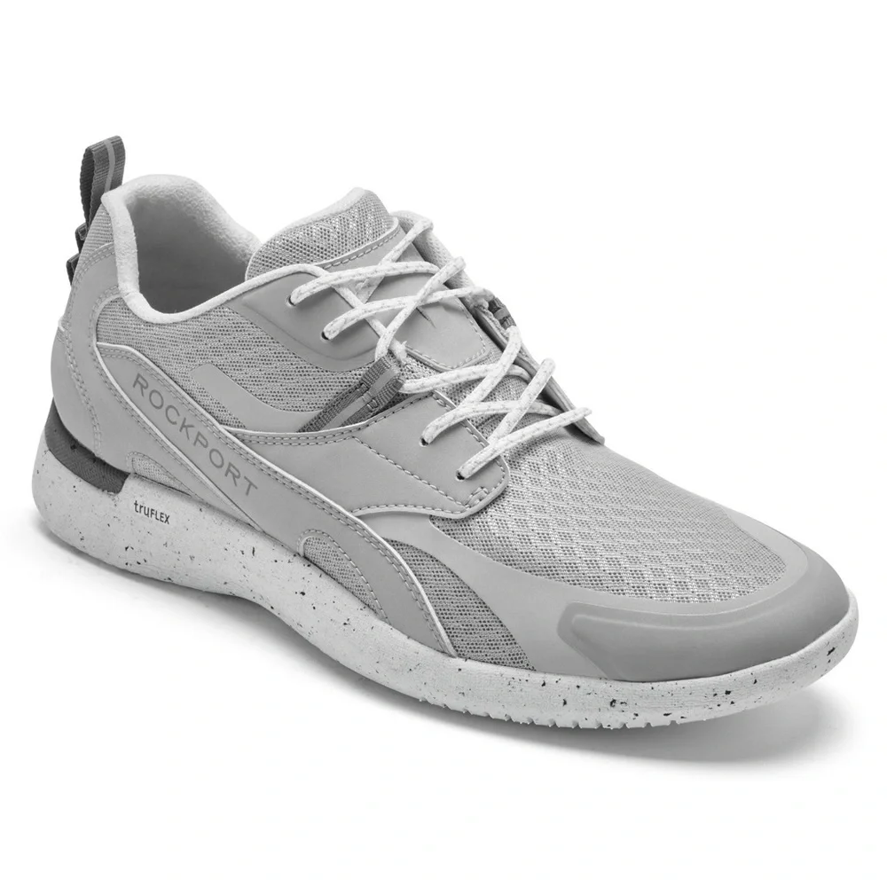Rockport Sneakers Men’s Leather Lace-Up Pull-On Tab Truflex Sole Speckle Gray